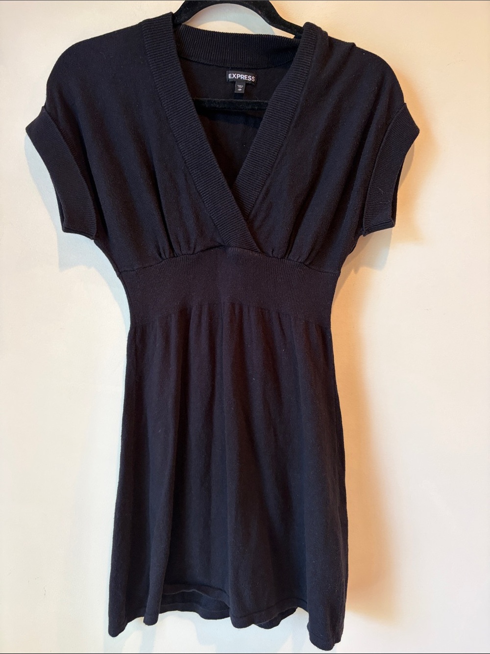 Express Black V-Neck Short Sleeve Knit Dress